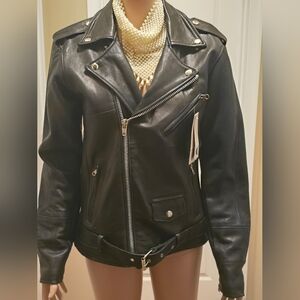 NEW Pelechecoco Women's Biker Jacket, Sustainable Leather, Large